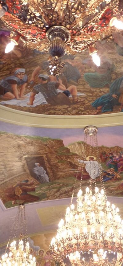 Ceiling murals and chandeliers