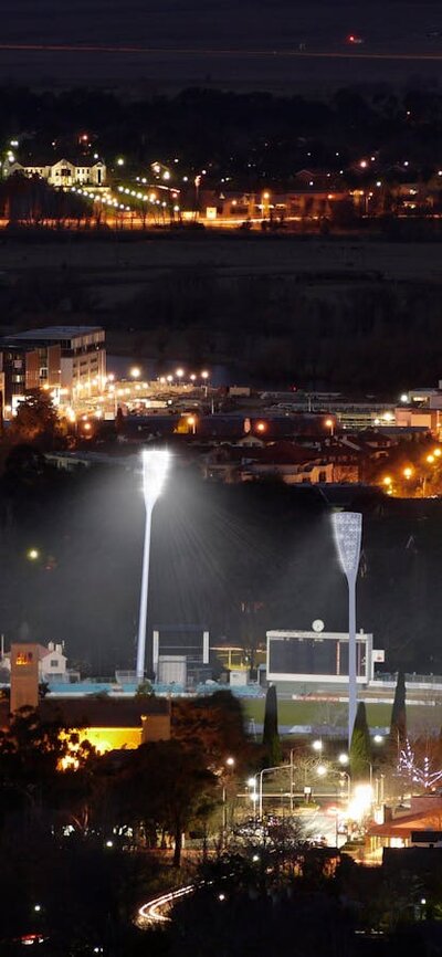 View of Manuka Oval at night from the air