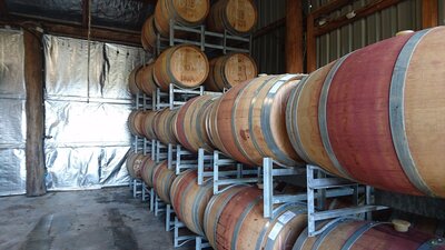 Red wine barrels in a shed