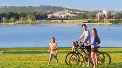 Family cycling in Canberra