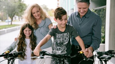 Family with bikes