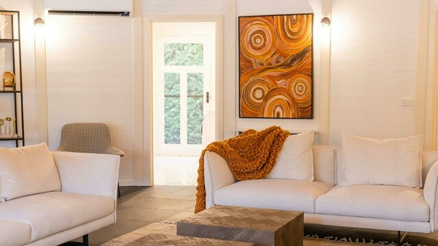 Yurt 3 Living Area Open living space with a fire