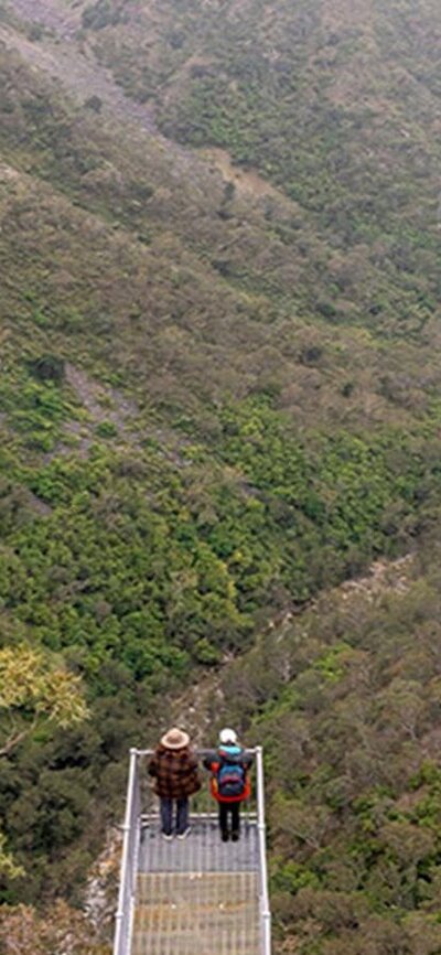 People admiring the views from The Lookdown lookout in Bungonia National Park. Photo: John