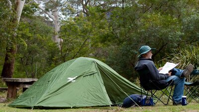 Long Gully campground tent, Budawang National Park. Photo: Lucas Boyd/DPIE