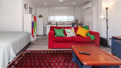 There is block out curtains and day-night  blinds forextra privacy