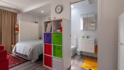 Toilet vanity shower with bathroom linen supplied