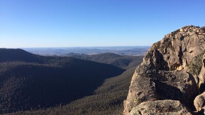 View from Booroomba Rocks on a clear winter day