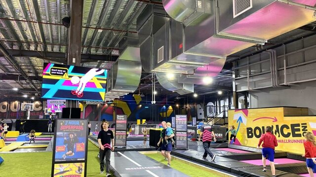 A large play area with trampolines