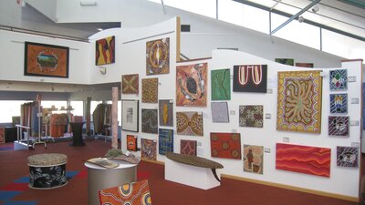 Looking to the left of the stairs that lead up to the art workshop area