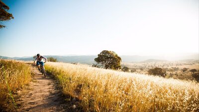 Enjoy the wide open spaces and fresh air Lone cyclist in the wide open spaces