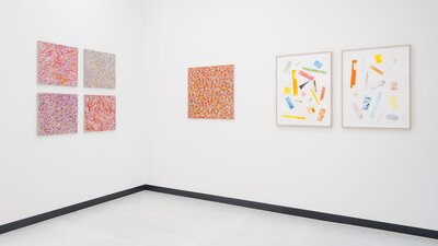 Photo of paintngs installed in gallery