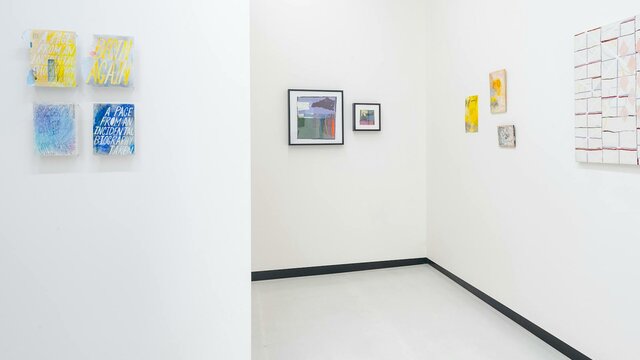 Works by Raquel Ormella, Kirsten Farrell, Merryn Lloyd and Vivienne Binns OAM in Exhibition No.1 Photo of paintngs installed in gallery