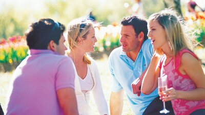 Friends having a picnic in the park