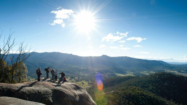 Incredible views from Gibraltar Peak Small group of people looking out over magnificent views of the valley and mountain ranges