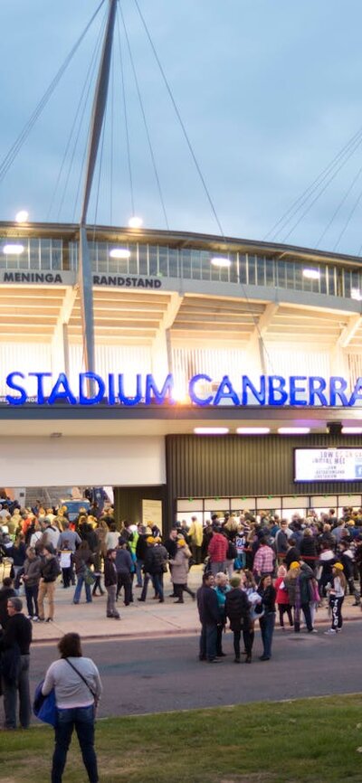 GIO Stadium Canberra entrance lit at night
