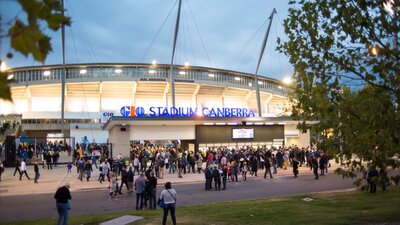GIO Stadium Canberra entrance lit at night