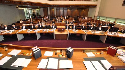 Interior of Courtroom 1 High Court of Australia in session