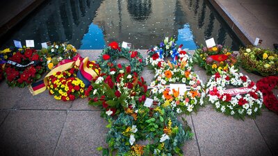 Wreaths beside pool of reflection, PAIU2015226.39