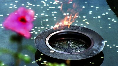 Eternal flame in the Pool of Reflection at the Australian War Memorial