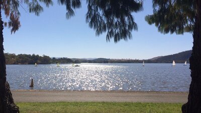 Views across Lake Burley Griffin to the Brindabella Ranges