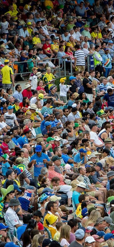 Full cricket stands during a day match