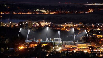 View of Manuka Oval at night from the air