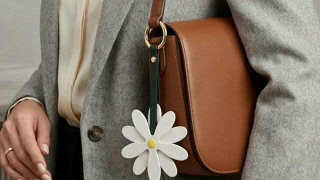 Daisy leather bag charm on a handbag