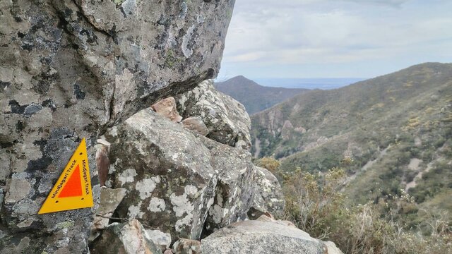 Mindjagari Track - trail marker Mindjagari Track marker on rock with mountain view
