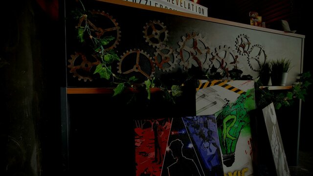 Revelation Puzzle Rooms Desk with Room Art Canvas