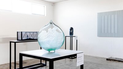 Installation view of glass work in the Gallery