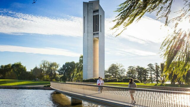The National Carillon sits on Aspen Island in Lake Burley Griffin The National Carillon on an autumn day