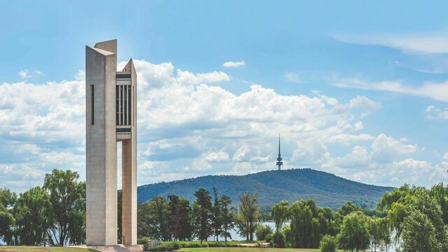 A large carillon on an island