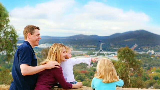 Fantastic views from the lookout Family looking over Canberra from Red Hill Lookout