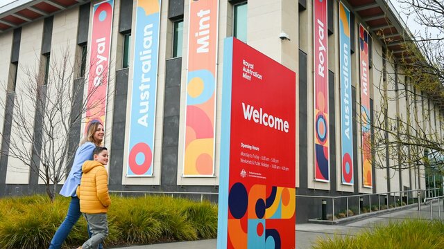Royal Australian Mint Building Visitors entering the Mint building