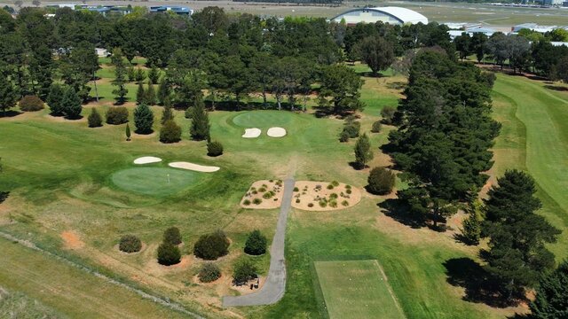 11th green and 12th hole 11th green and 12th hole showing proximity to the airport and views to the Brindabellas