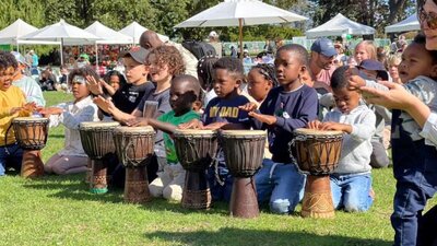 kids drumming at African Festival in the Park