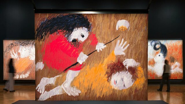 Installation view, Arthur Boyd: Tapestries, National Gallery of Australia, Kamberri/Canberra, 2026, Vibrant large-scale tapestries