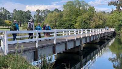 Walkers on bridge