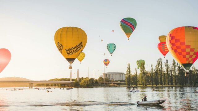 Balloons over lake