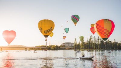 Balloons over lake