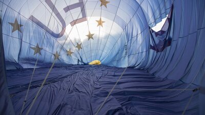 View inside a hot air balloon as it inflates