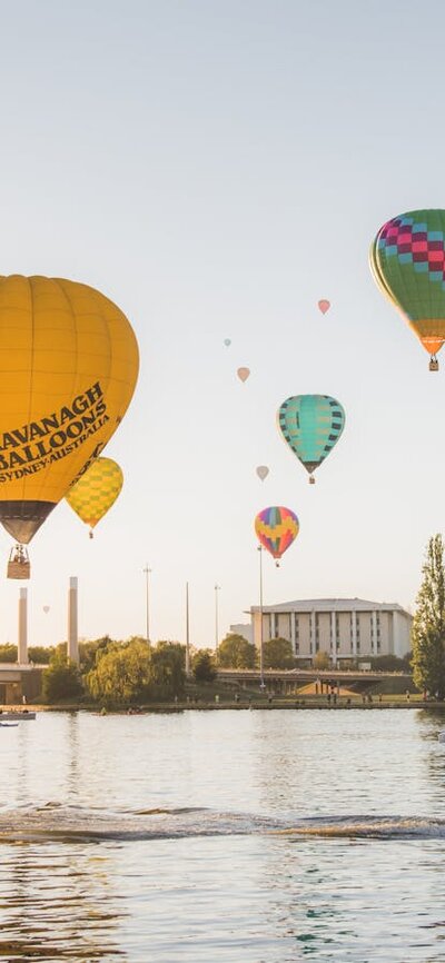 Balloons over lake