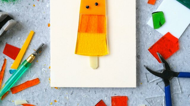 Canberra Glassworks class, Glass Pops Glass craft class work in progress, icy pole