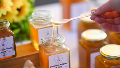 Fresh honey at Capital Region Farmers Market Honey straight from the hives at farmers market in Canberra