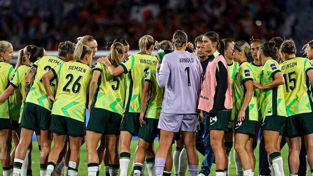 CommBank Matildas v Colombia CommBank Matildas in a team huddle