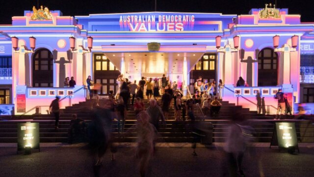 Step inside Old Parliament House this Enlighten. Old Parliament House illuminated