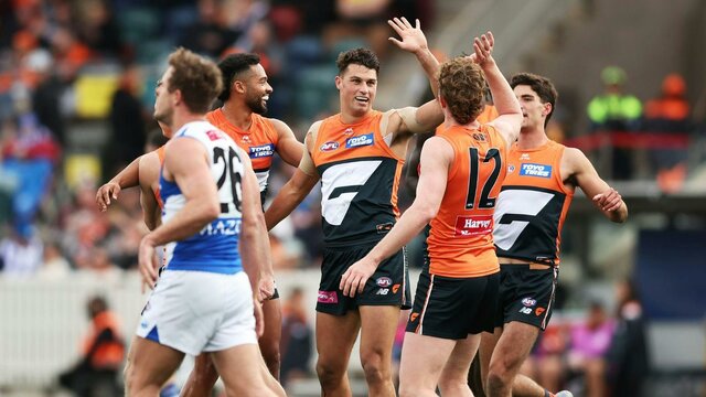 GIANTS v North Melbourne Kangaroos GIANTS Players Celebrating