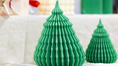 Lumiere Chandlery green tree pillar Christmas candles