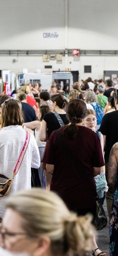 Crowd of people shopping at Handmade Market Canberra