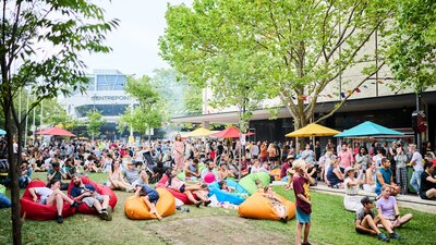 A crowd of people in Garema place